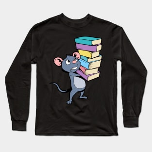 Cartoon mouse with pile of books - bookworm Long Sleeve T-Shirt